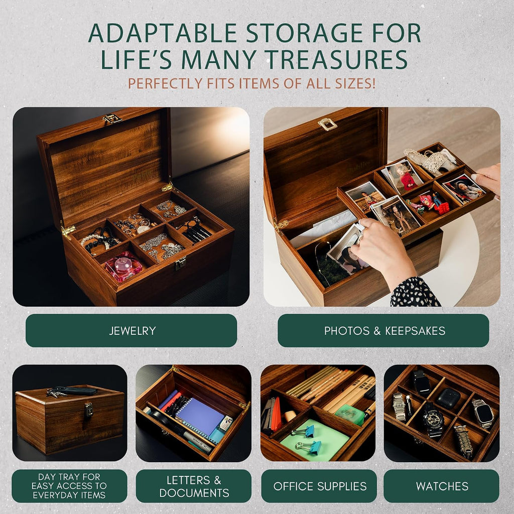Lockable Wooden Memory Box With Adjustable Tray