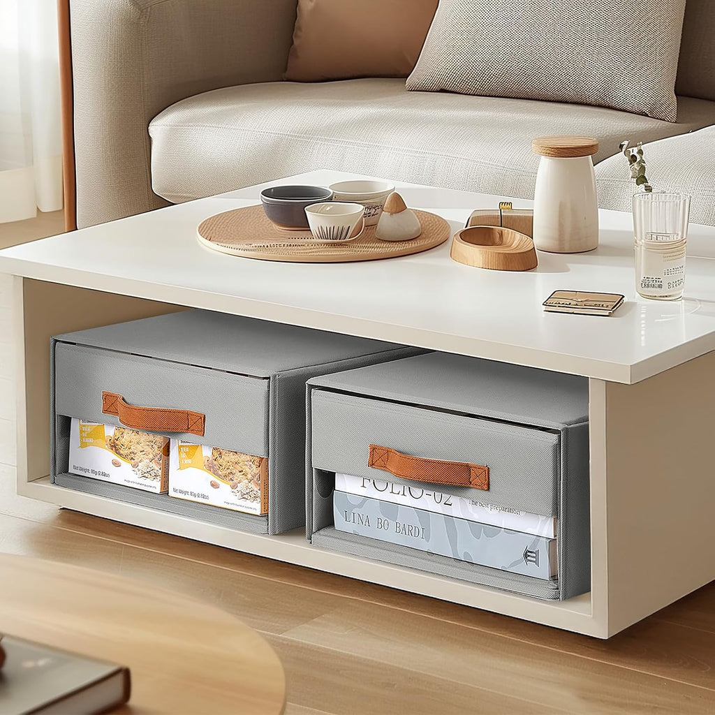 4 Pack Grey Stackable Fabric Storage Drawers With Clear Window