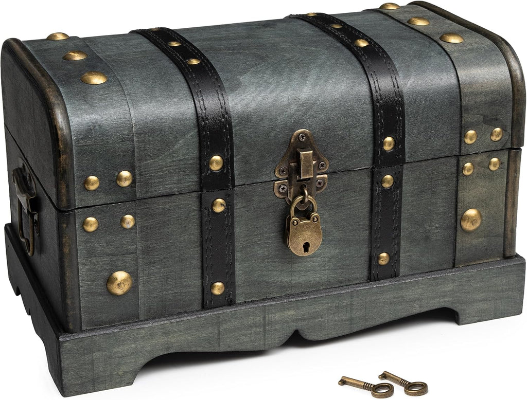 Lockable Wooden Treasure Chest With Tray