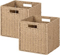 2 Pack Natural Beige Paper Rope Wicker Storage Cubes