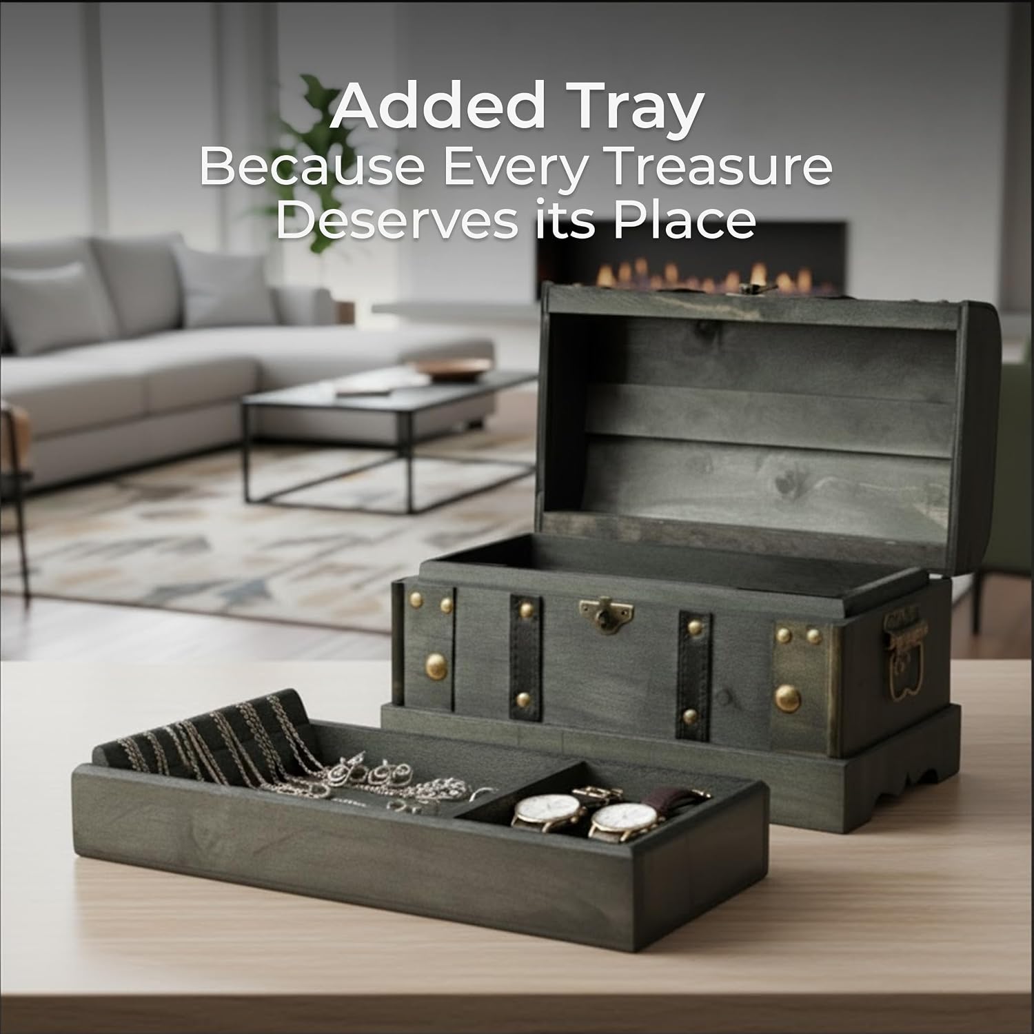 Lockable Wooden Treasure Chest With Tray