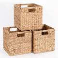 3 Pack Water Hyacinth Woven Cube Storage Baskets