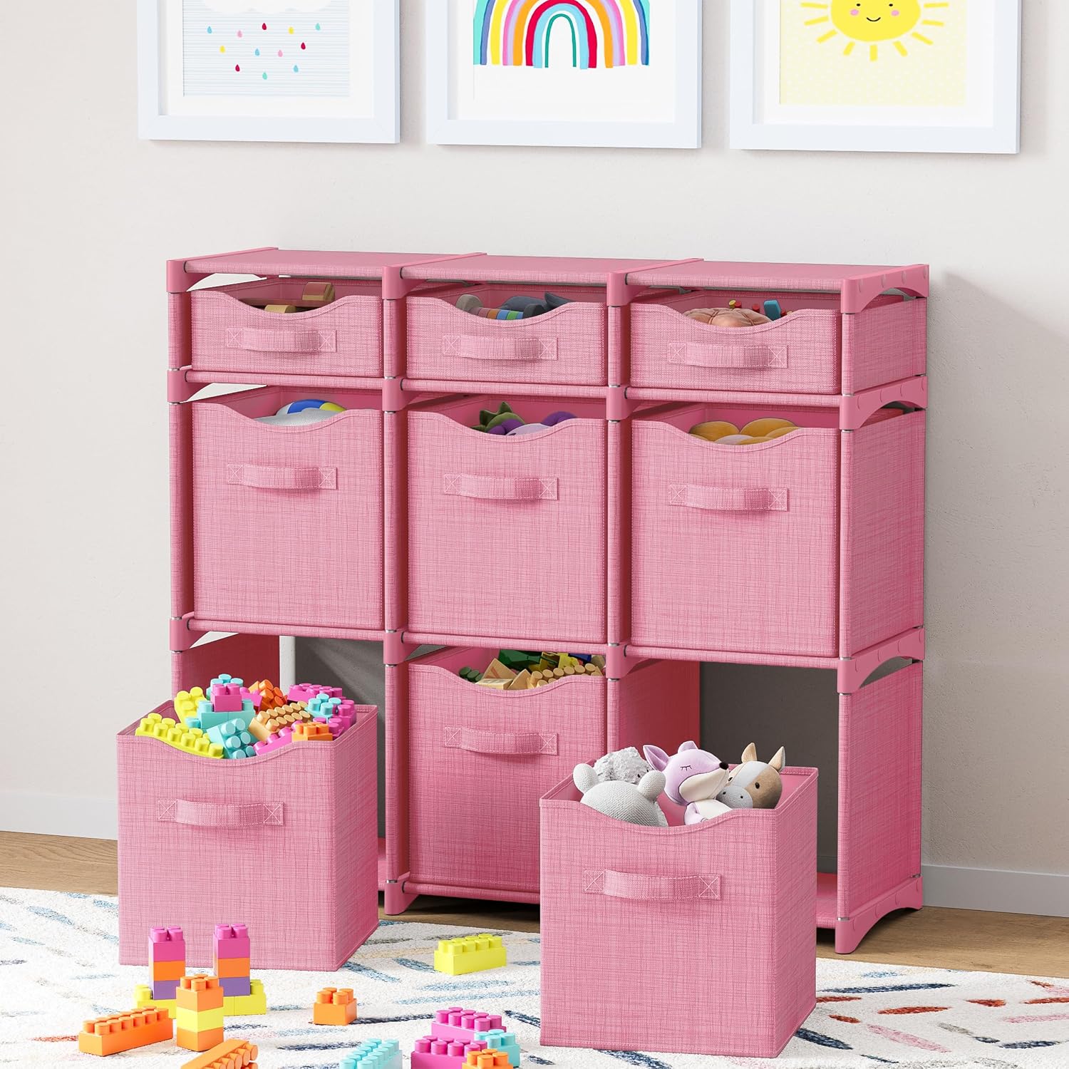 Pink 9-Cube Storage Organizer with Fabric Bins