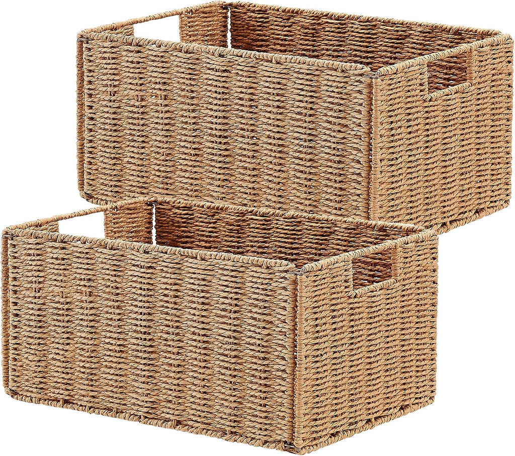 2 Pack Natural Paper Rope Wicker Cube Storage Baskets