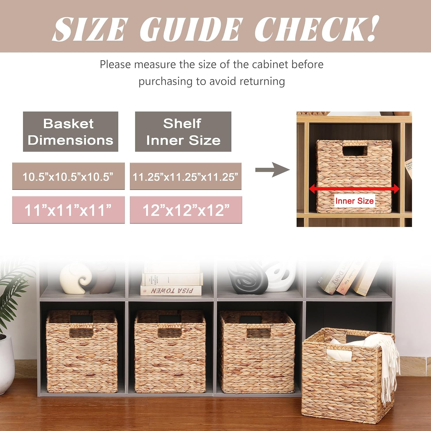 3 Pack Water Hyacinth Woven Cube Storage Baskets