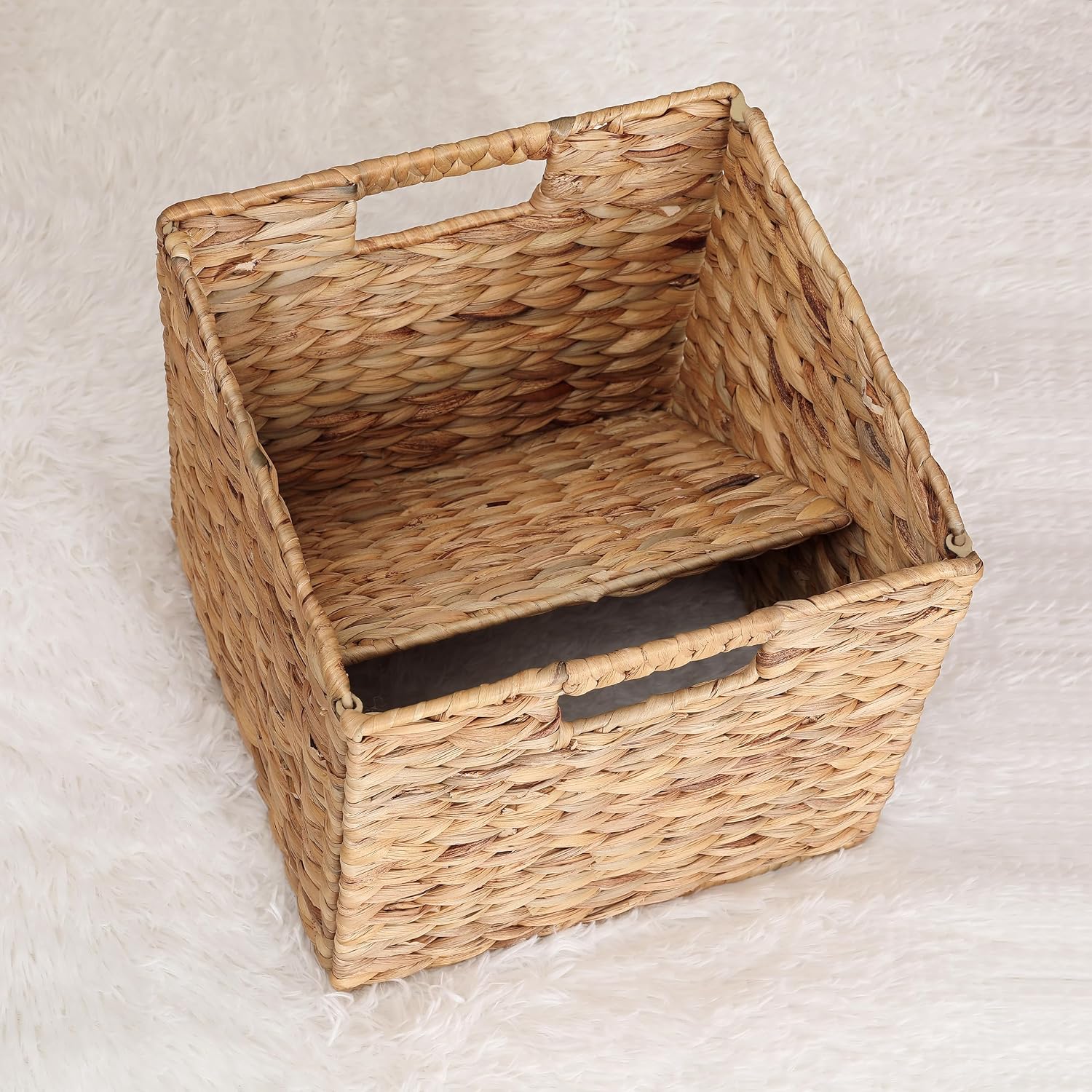 3 Pack Water Hyacinth Woven Cube Storage Baskets