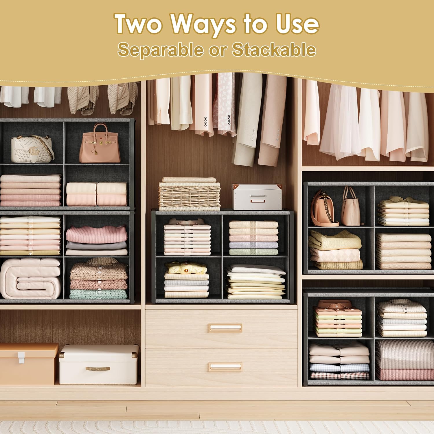 2 Pack 8-Cube Metal Frame Closet Storage Organizer