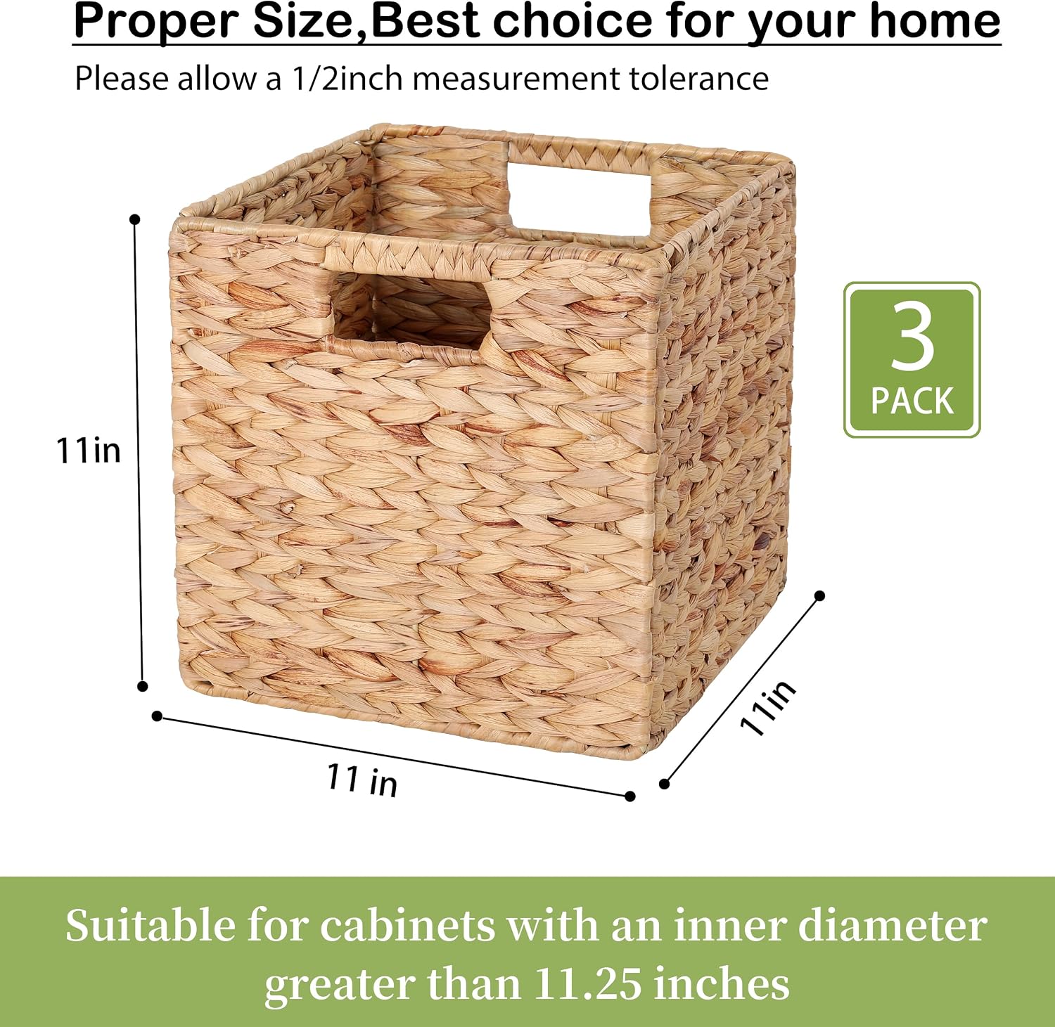 3 Pack Water Hyacinth Woven Cube Storage Baskets
