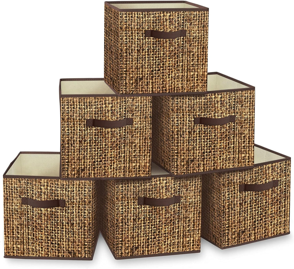 6 Pack Printed Fabric Collapsible Cube Storage Bins
