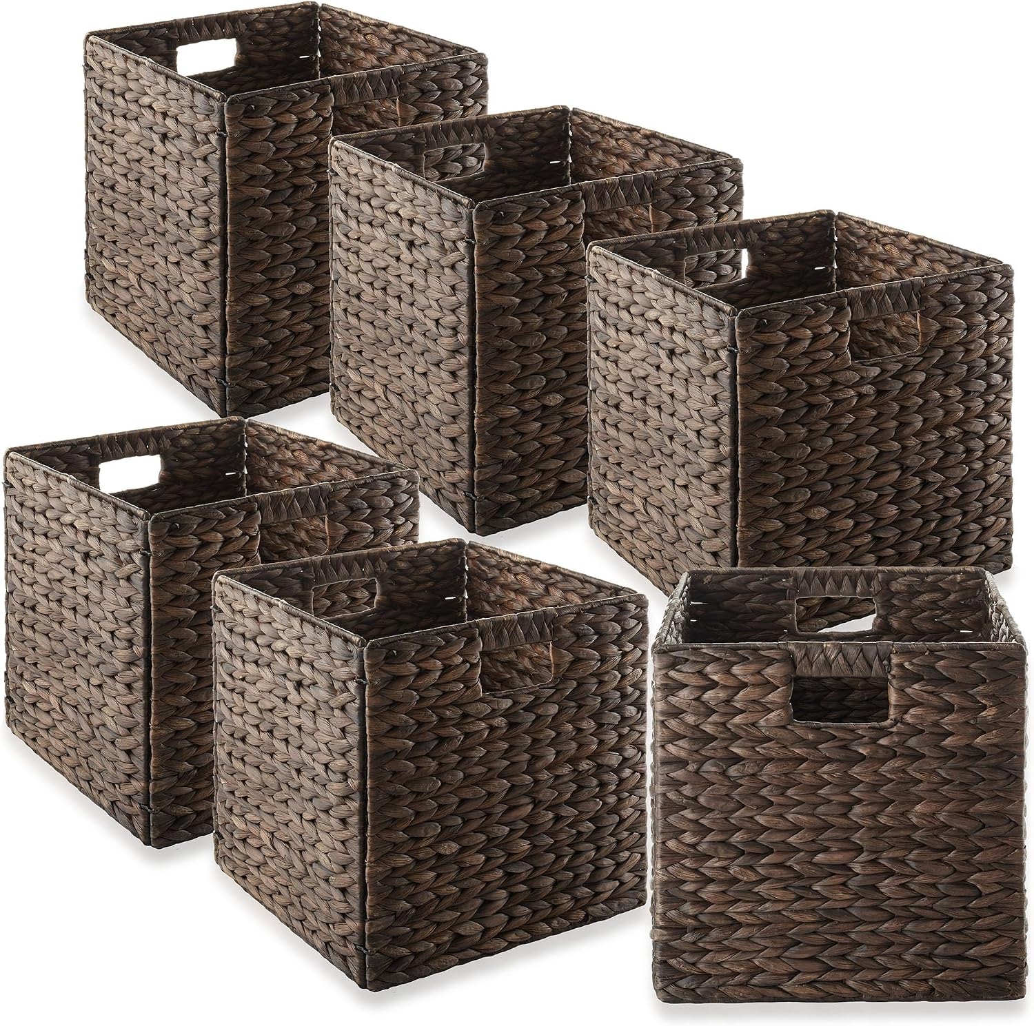 6 Pack Espresso Water Hyacinth Cube Baskets