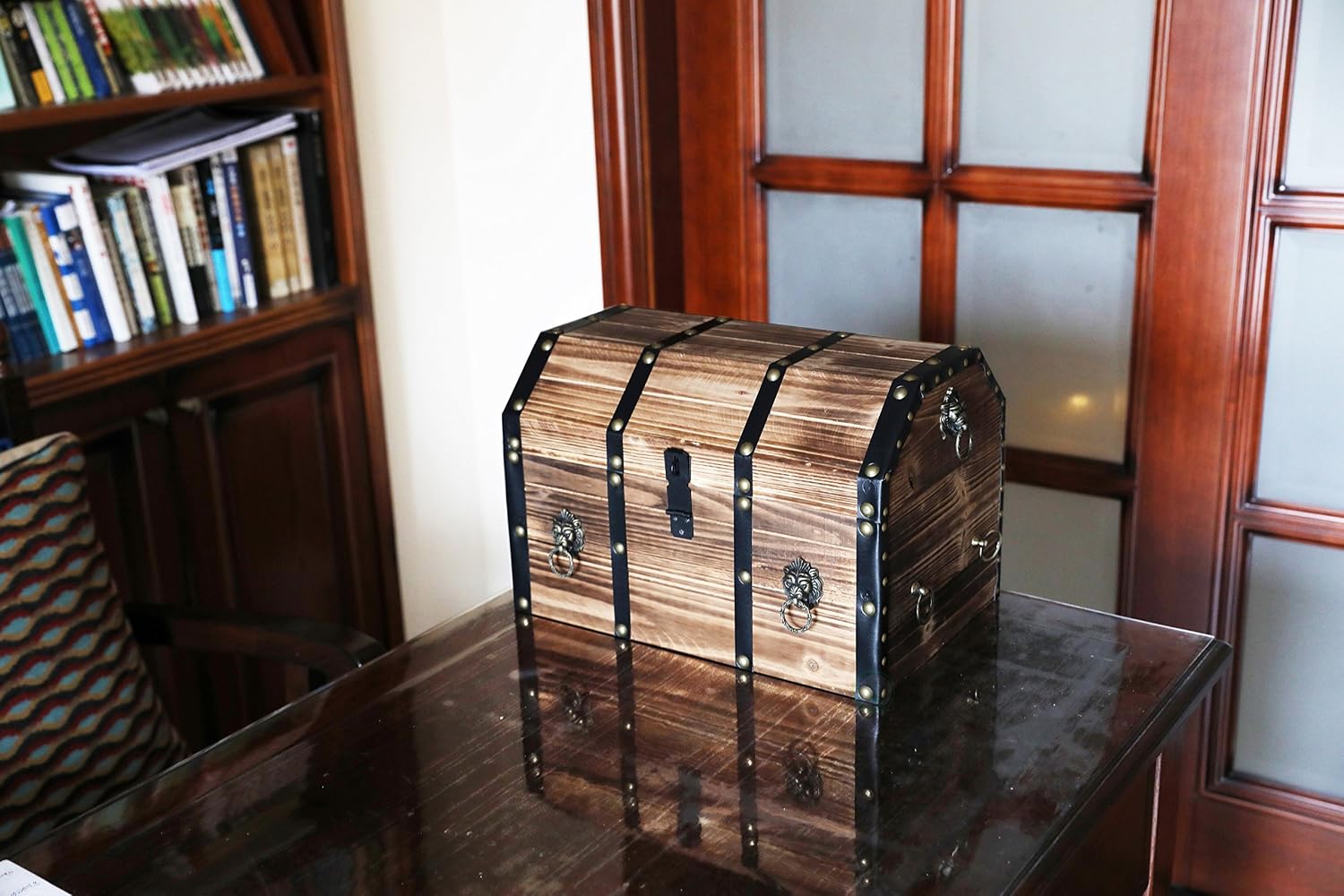 Small Vintage Wooden Treasure Chest Storage Trunk