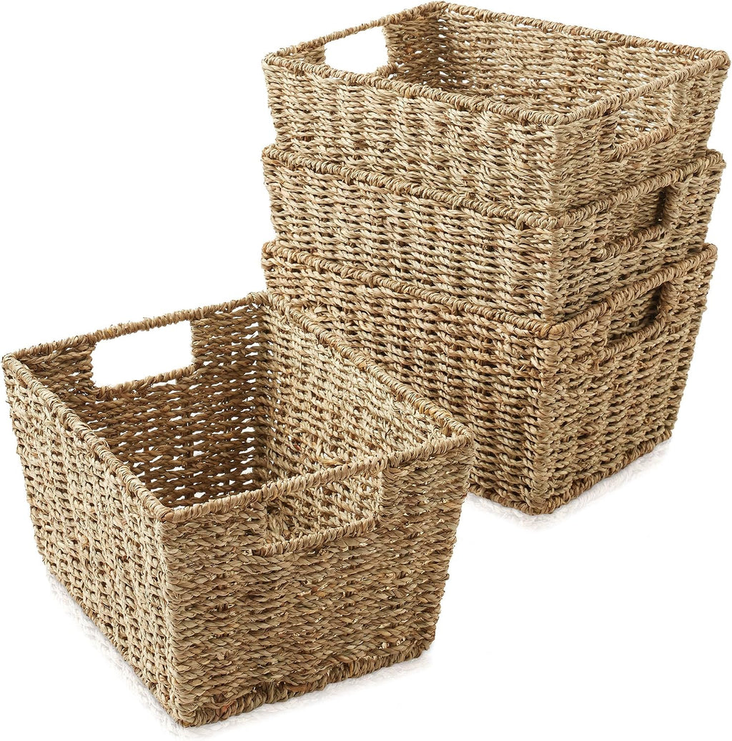 4 Pack Seagrass Woven Storage Baskets