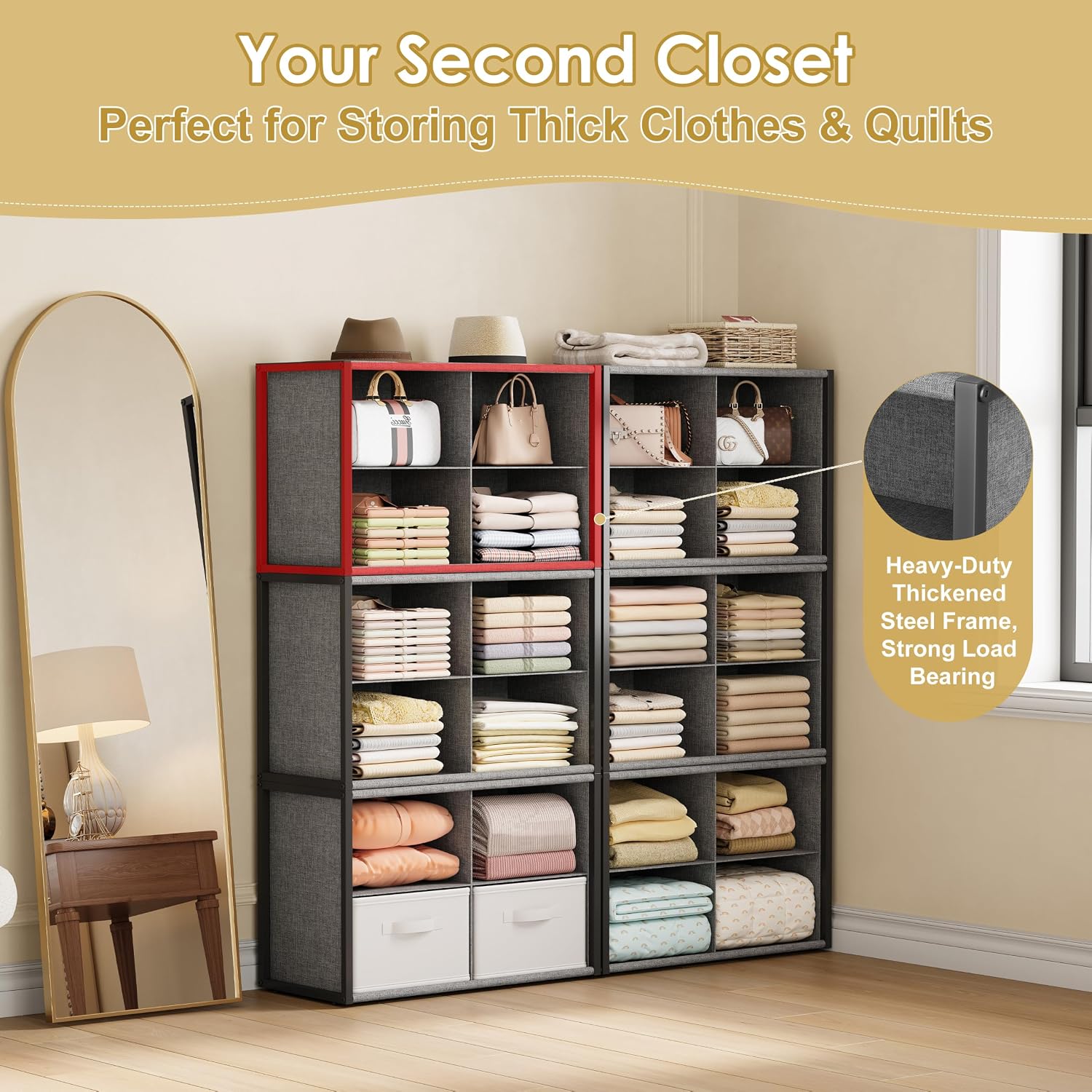 2 Pack 8-Cube Metal Frame Closet Storage Organizer