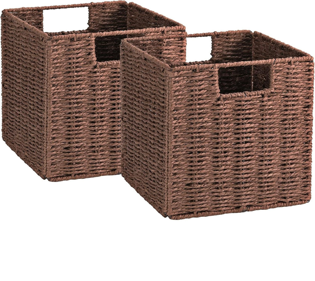 2 Pack Brown Small Wicker Cube Storage Baskets